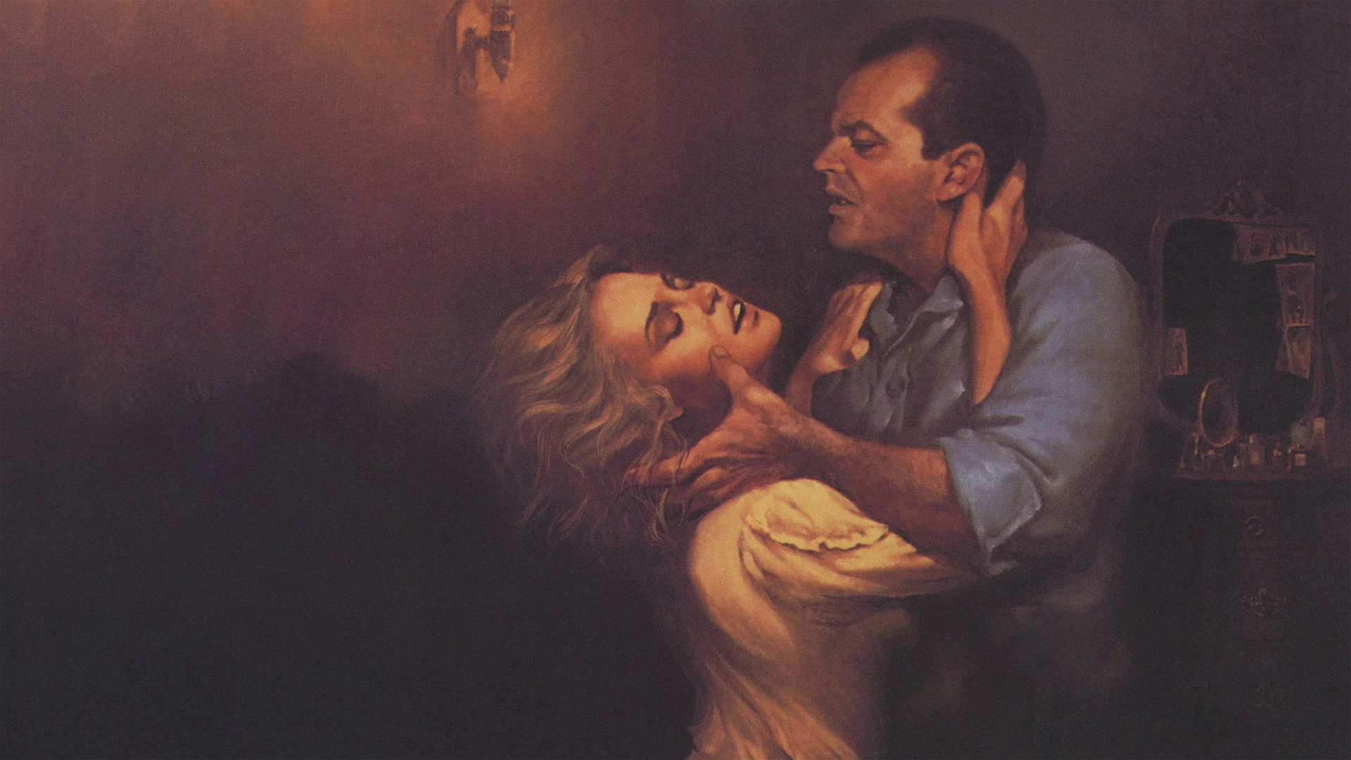 Jack Nicholson and Jessica Lange in a passionate, intense embrace in The Postman Always Rings Twice (1981)