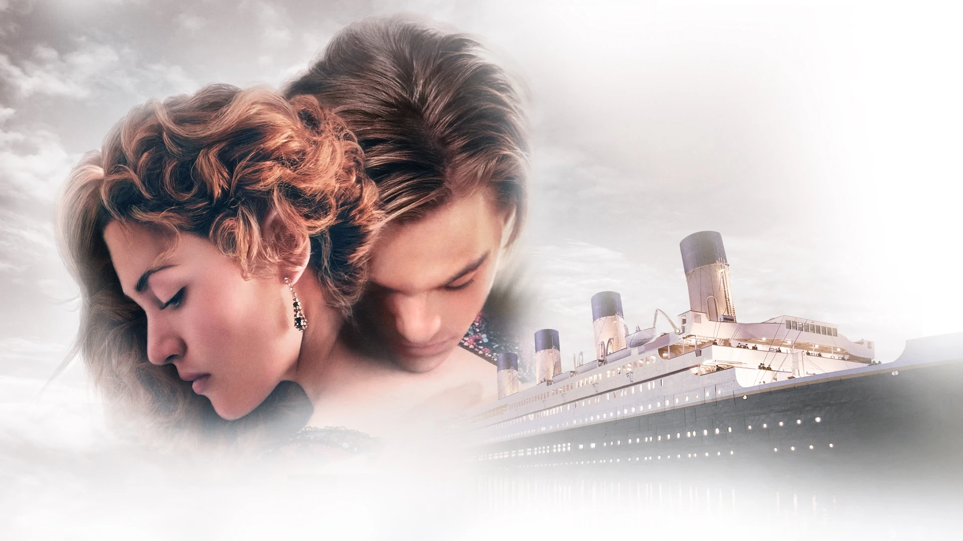 Rose and Jack on the bow of Titanic, arms outstretched