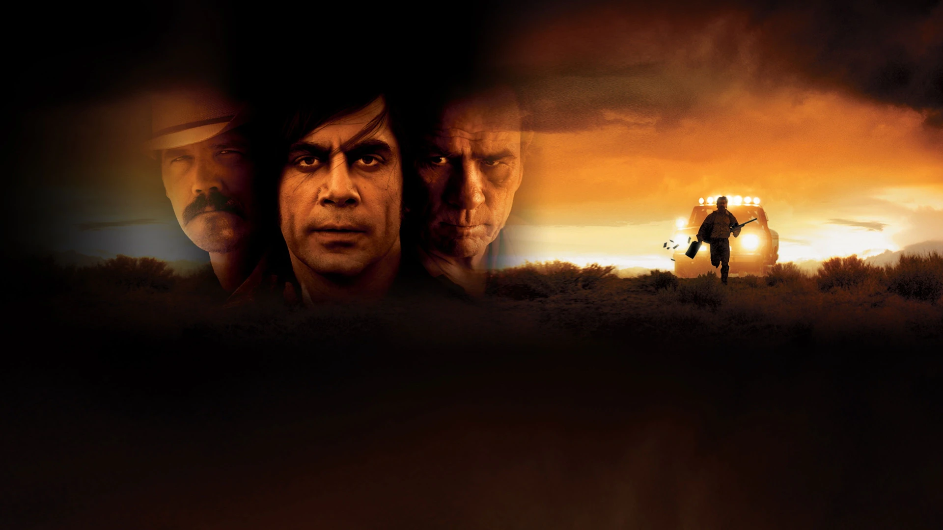 Anton Chigurh standing in a dimly lit hallway, air tank in hand, a silhouette of modern dread