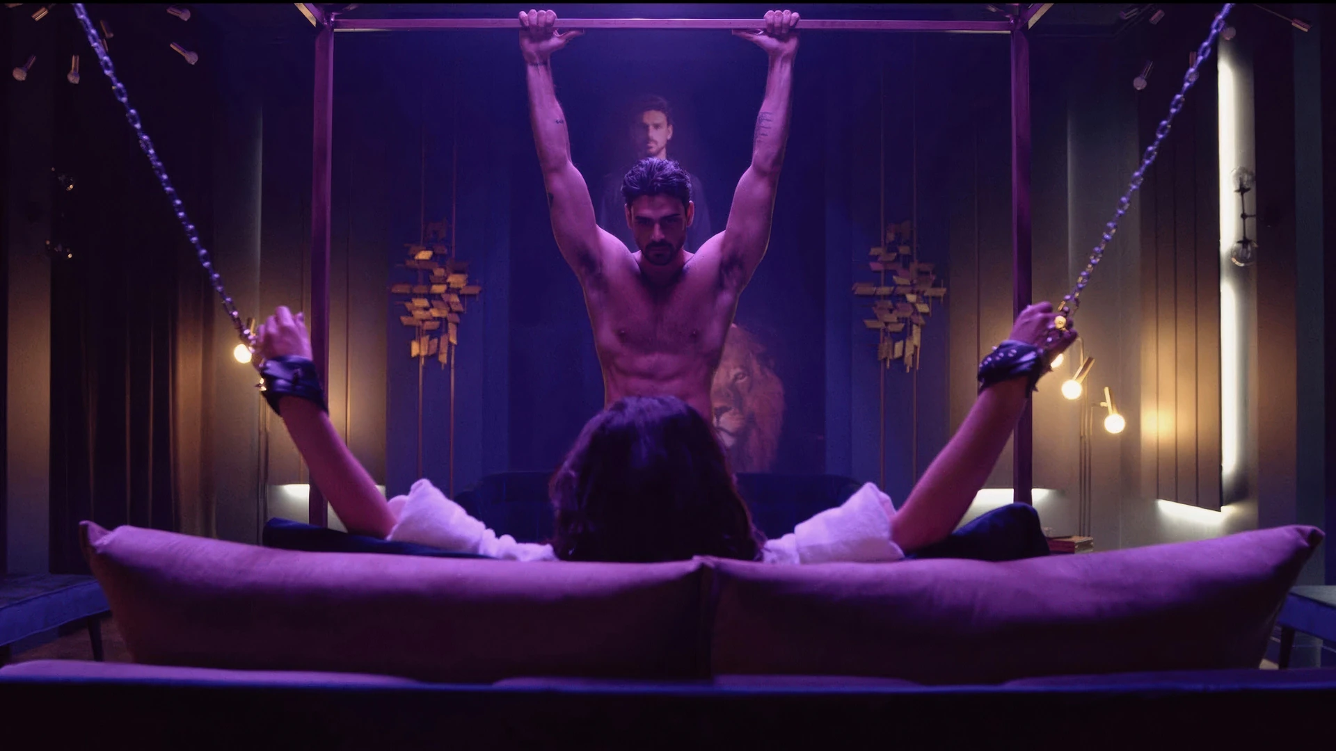 A dramatic shot from 365 Days, featuring the dominant male protagonist and the female lead in a tense moment, suggestive of the film's controversial power dynamics.