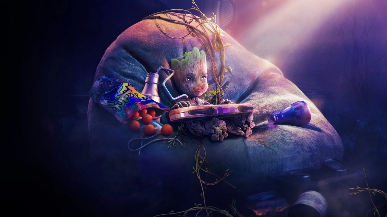 Baby Groot exploring his environment with unbridled curiosity