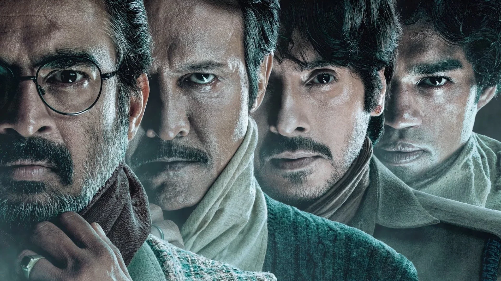 A man in a railway uniform stands resolute amidst chaos and smoke.