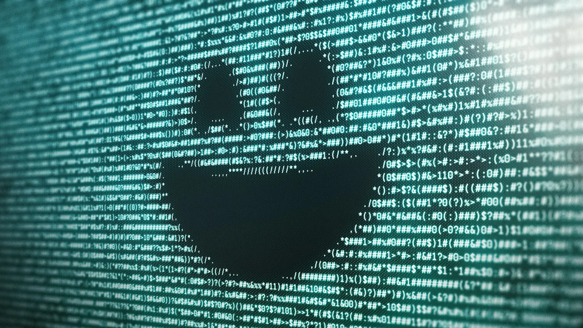 A distorted reflection of a human face on a screen, hinting at Black Mirror's themes of technology and identity