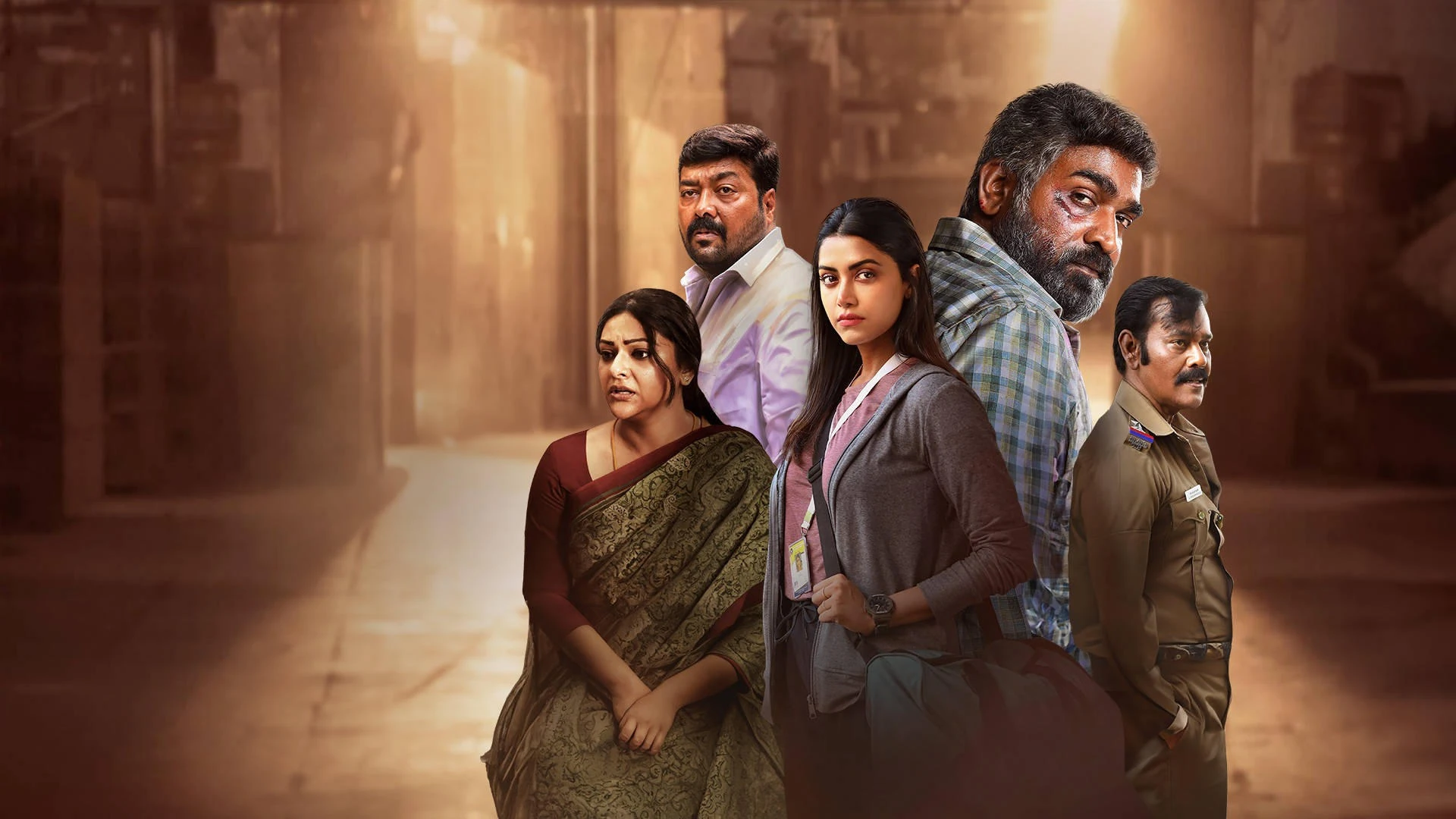 Vijay Sethupathi as Maharaja, looking determined amidst a tense scene