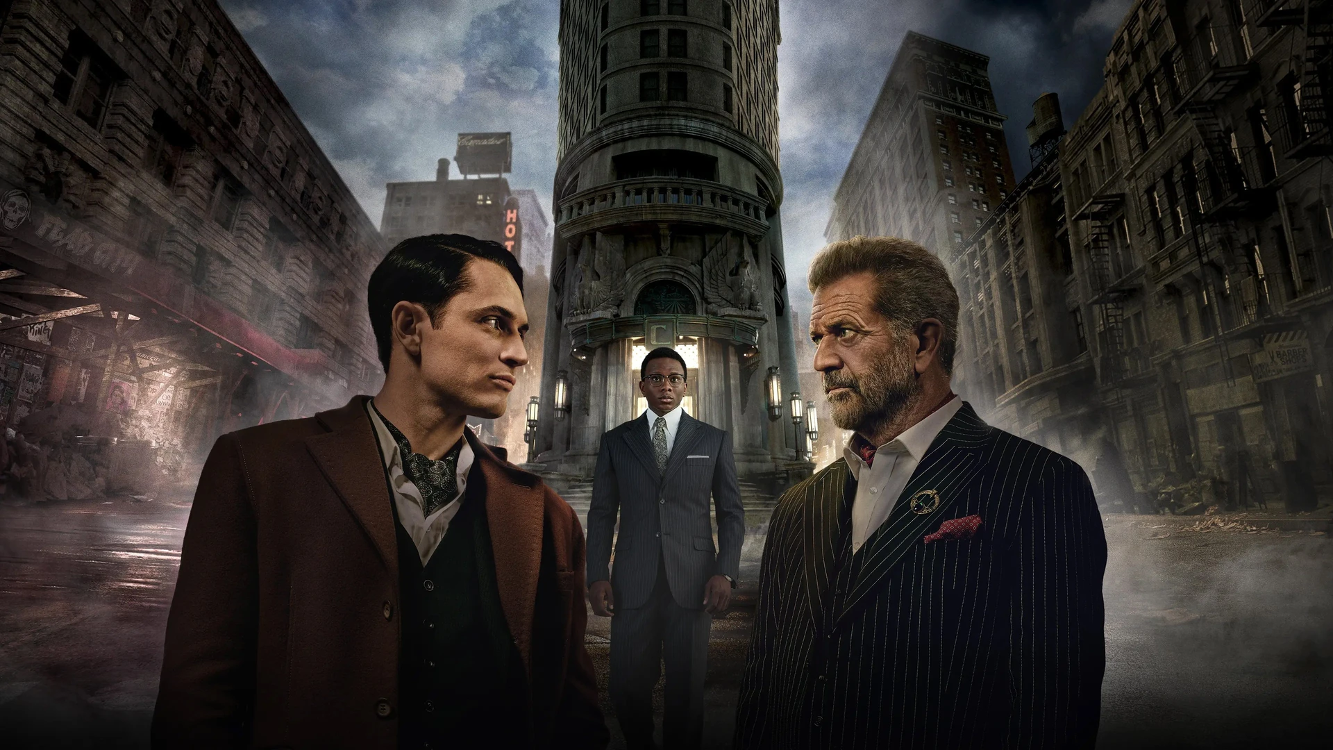 A stylized street scene from 1970s New York City, moody and dangerous