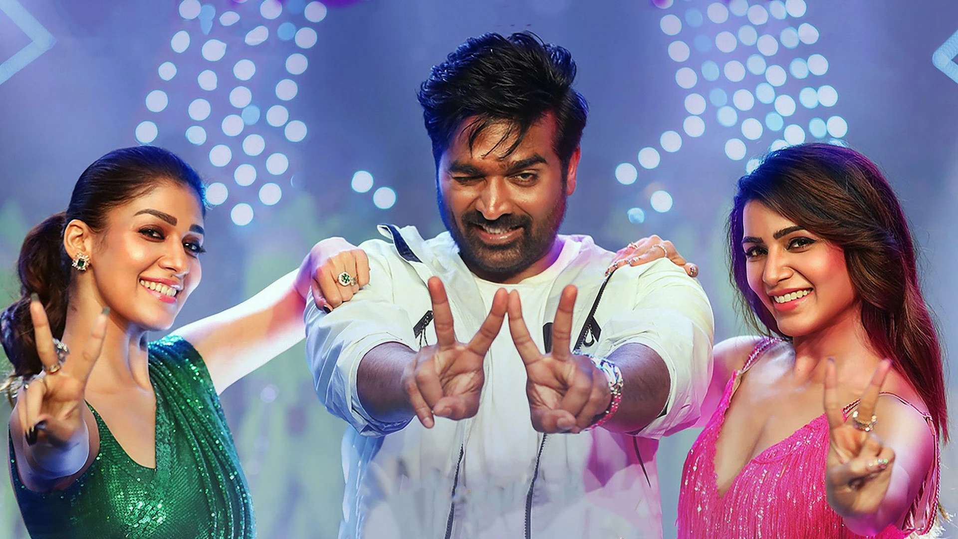 Vijay Sethupathi caught between Nayanthara and Samantha Ruth Prabhu in a visually striking scene from Kaathu Vaakula Rendu Kaadhal